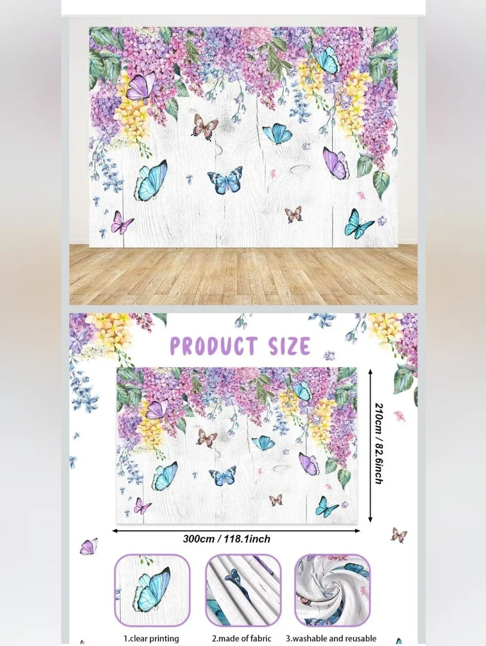 Floral Butterfly Wall Mural - Purple, Blue & Yellow